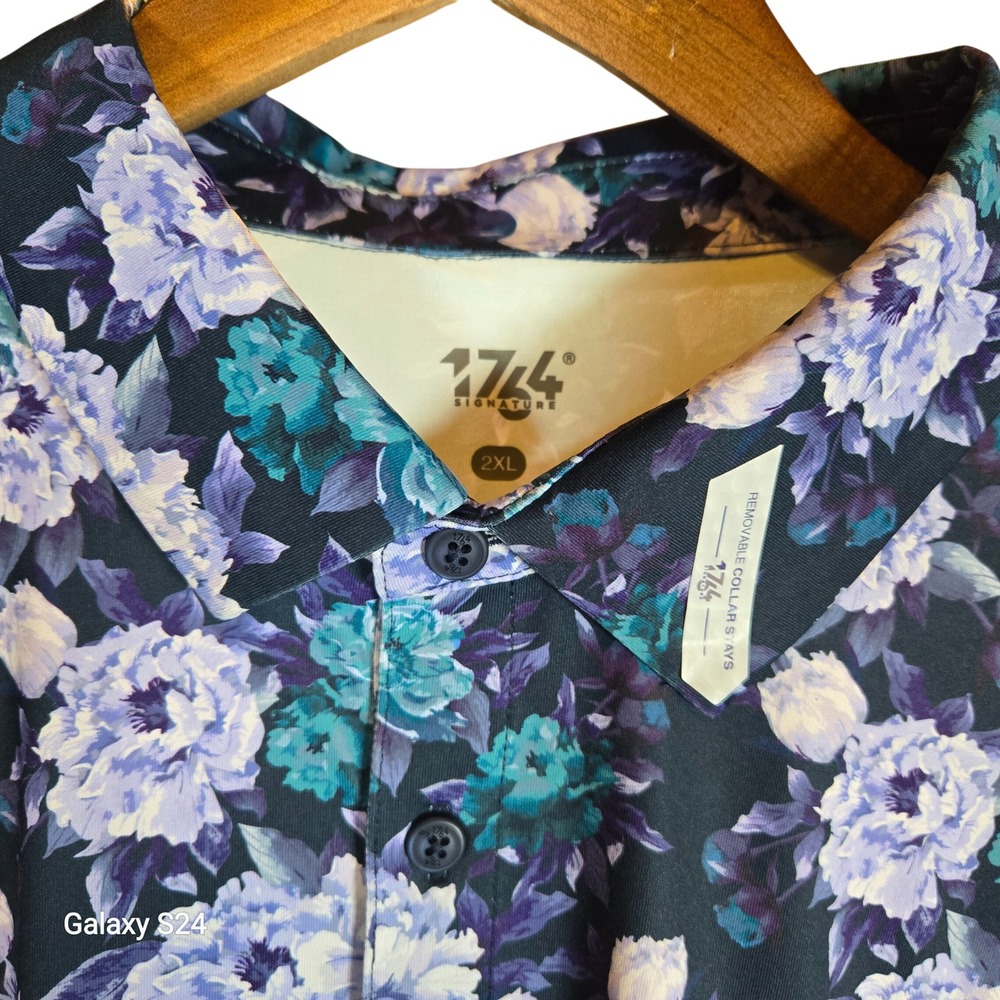 1776 Signature The King Midnight‎ Polo Shirt Men's 2XL Floral Print Short Sleeve
